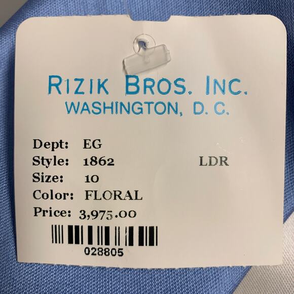 RIZIK BROS. Size 6 Cream Blue Tan Silk Floral Shawl Strapless Gown - Picture 10 of 10